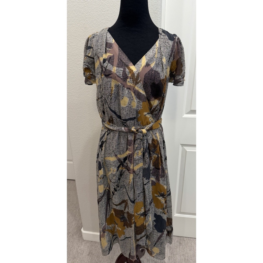 Maeve X Anthropologie Bronwen Silk Floral Faux-Wrap Belted Dress 6 Romantic